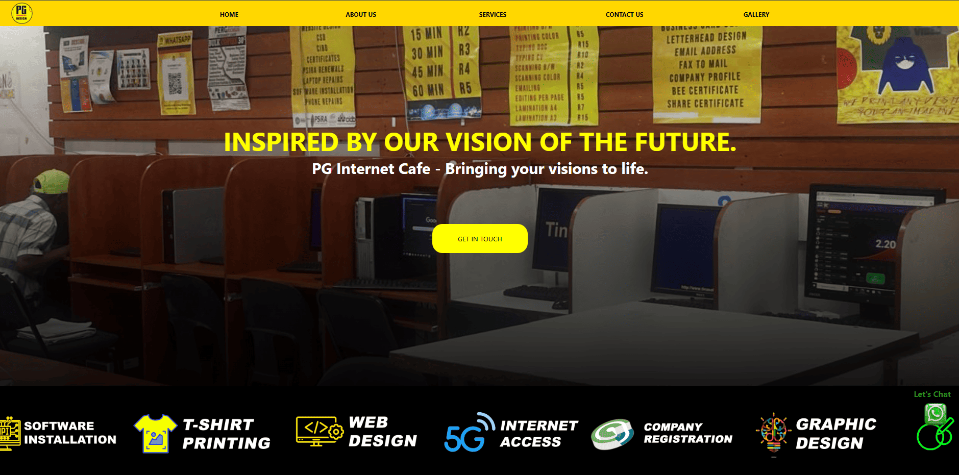 pg internet cafe landing page
